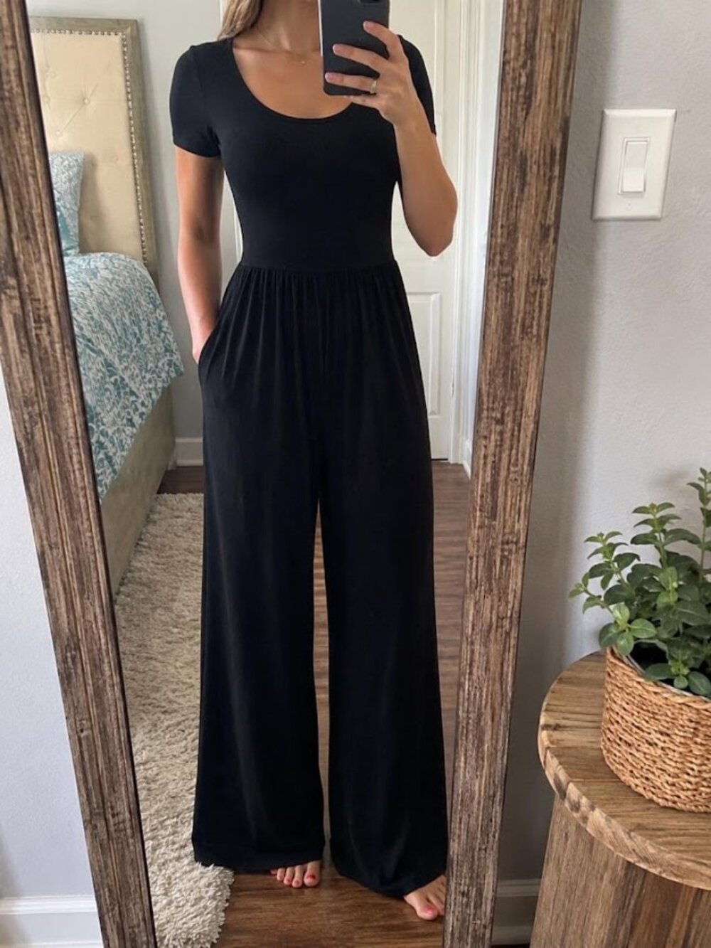 NWOT PrettyGarden  Short Sleeve Wide Leg One Piece Black Jumpsuit  XL